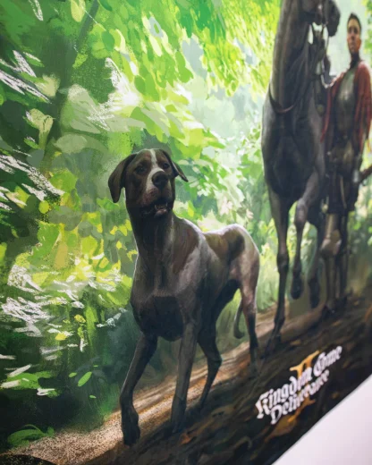 Wandteppich Kingdom Come: Deliverance II - Heinrich und Köter im Wald (Bild auf Textil)